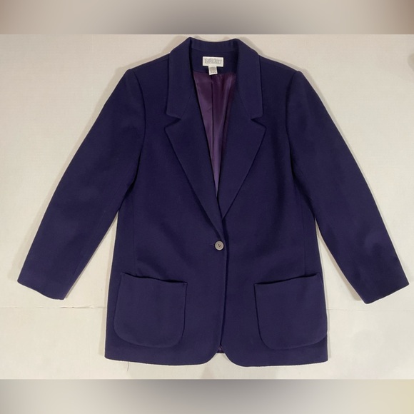 Lands’ End Deep Purple Wool & Cashmere Blend Blazer Coat Jacket Size 14 Tall - Picture 6 of 6